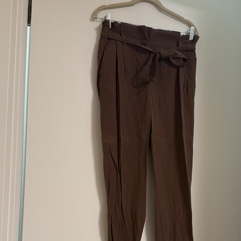 H&M Brown and Black High-Waist Paperbag Trousers with Tie Belt